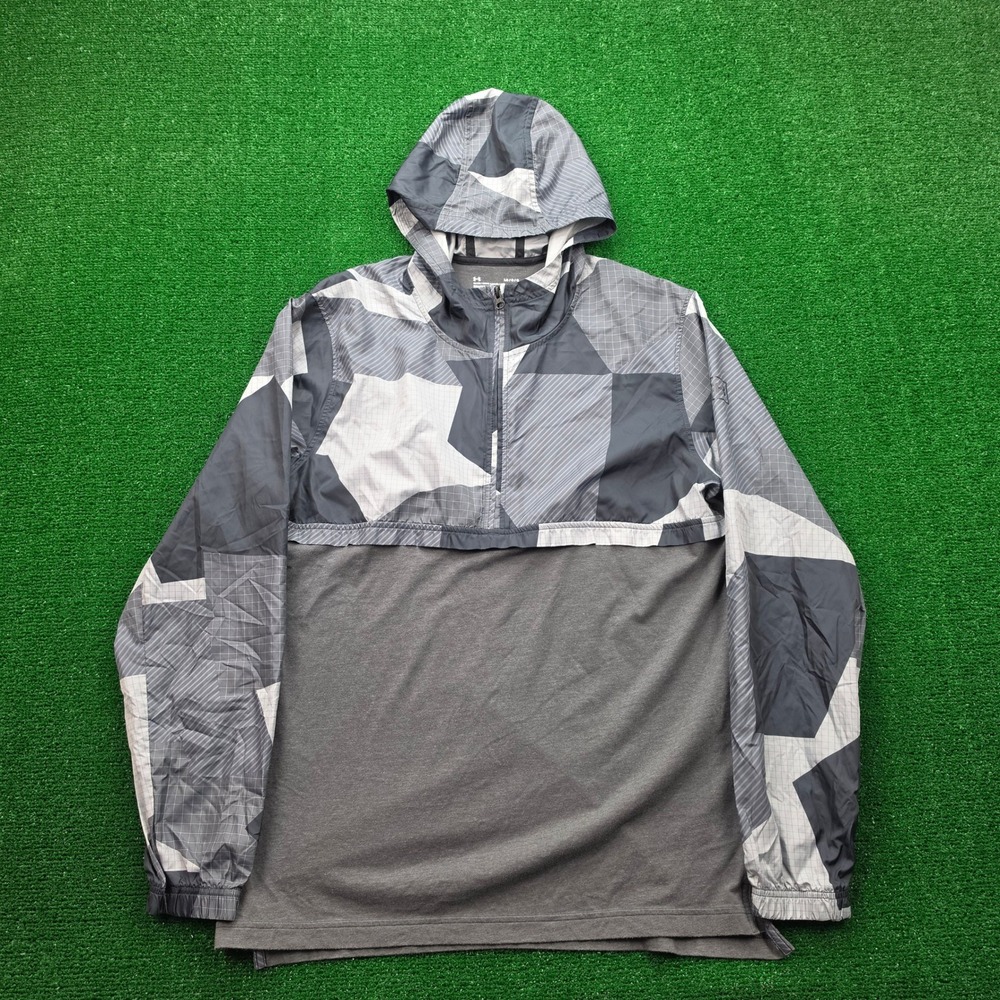 Under Armour Half Zip Windbreaker Hoodie Mens Large Grey Hybrid Running Jacket